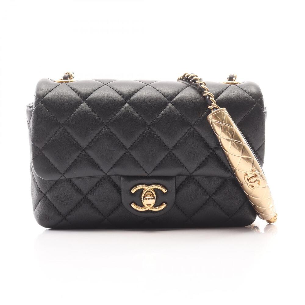 Chanel Matelasse Shoulder Bag Lambskin Sheepskin Black